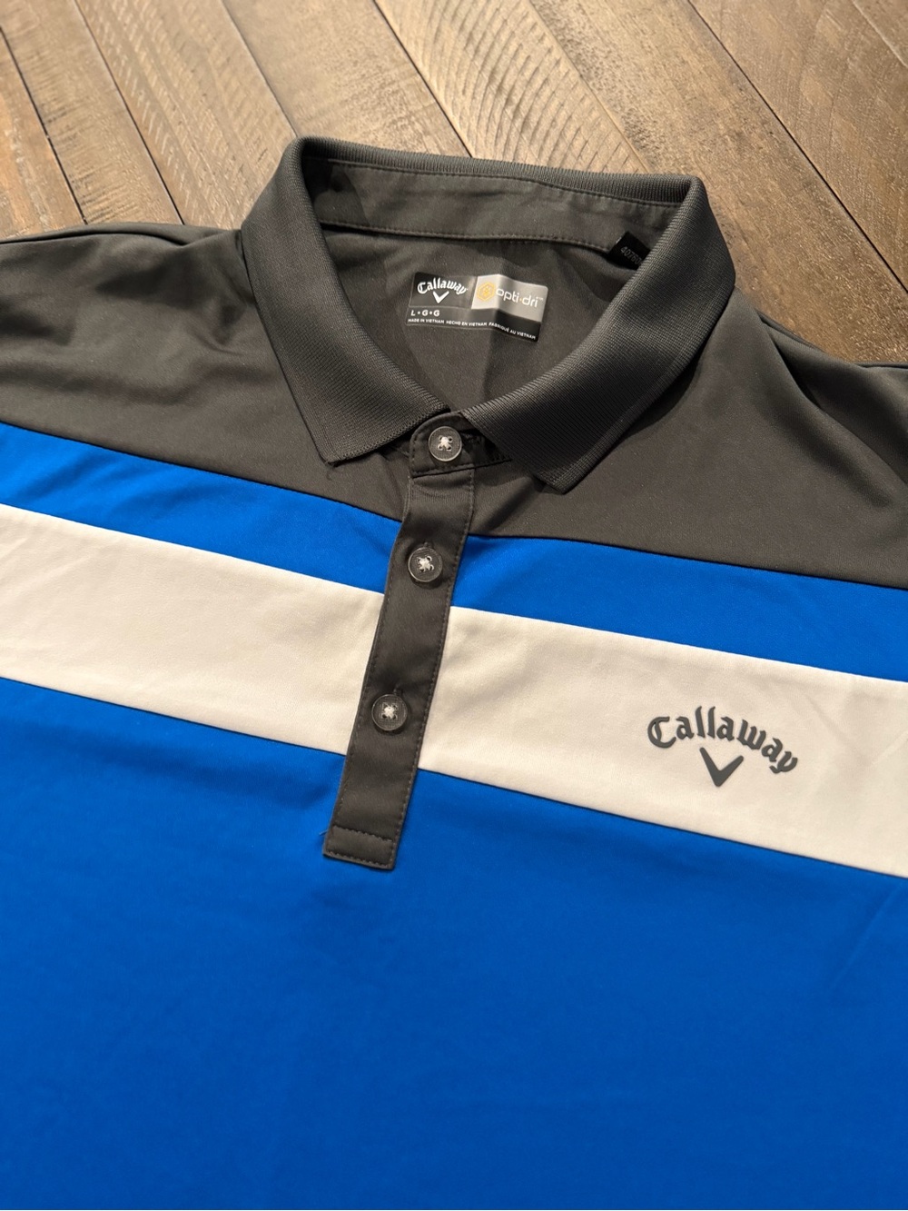 Callaway Blue Black White Colorblock Performance Polo
